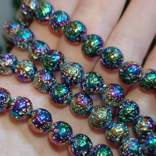 Load image into Gallery viewer, Rainbow Plated Lava Beads. 8mm. 15.5 inch string
