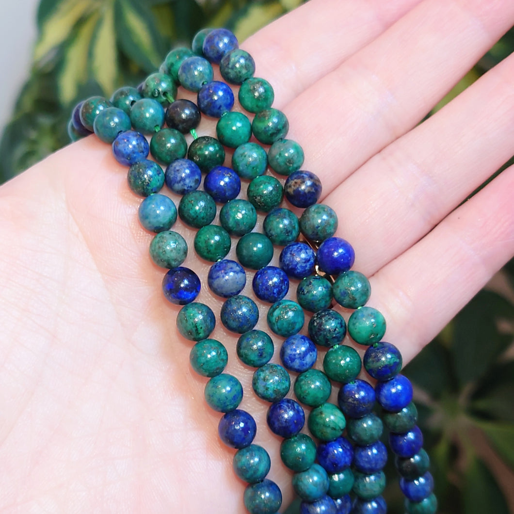 Lapis and Crysocolla 6mm Beads. 15.5 inch String